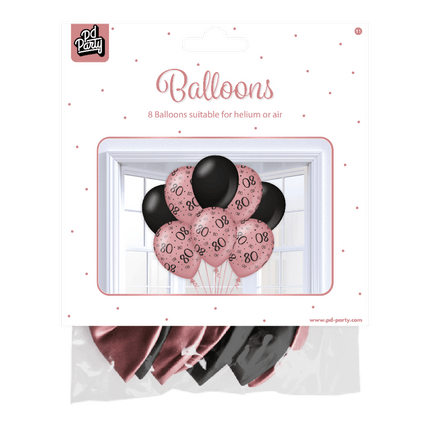 Ballonnen 80 Jaar Rose Zwart 30cm 8st van Paper Dreams koop je bij Partywinkel