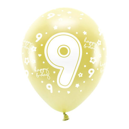 Ballonnen 9 Jaar Goud 33cm 6st van Partydeco koop je bij Partywinkel