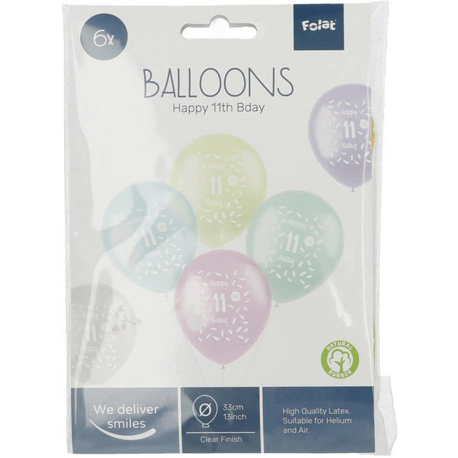 Ballonnen Happy 11Th Bday 33cm 6st van Folat koop je bij Partywinkel