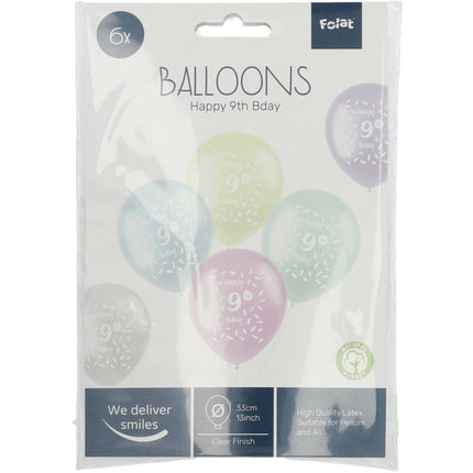 Ballonnen Happy 9Th Bday 33cm 6st van Folat koop je bij Partywinkel