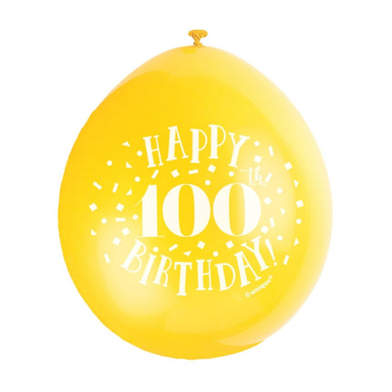 Ballonnen Happy Birthday 100 Jaar 28cm 10st van Unique koop je bij Partywinkel