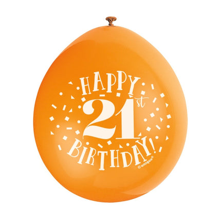 Ballonnen Happy Birthday 21 Jaar 28cm 10st van Unique koop je bij Partywinkel