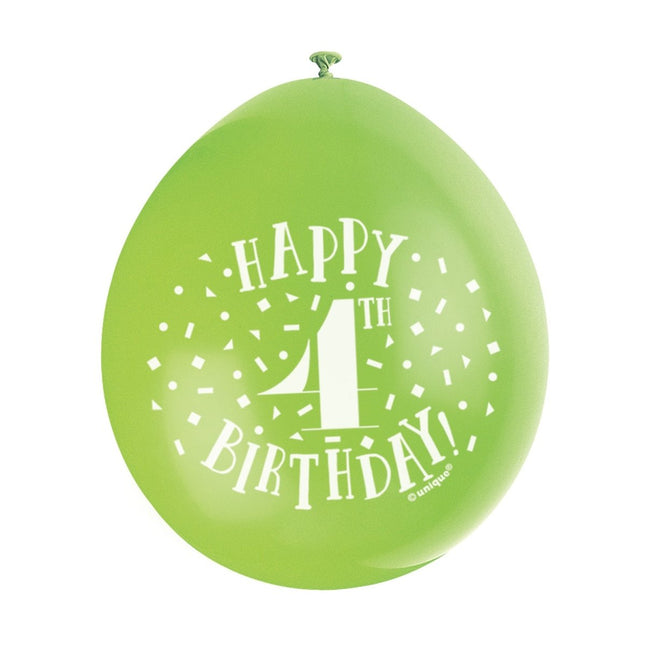 Ballonnen Happy Birthday 4 Jaar 28cm 10st van Unique koop je bij Partywinkel