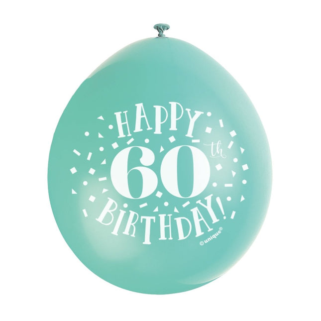 Ballonnen Happy Birthday 60 Jaar 28cm 10st van Unique koop je bij Partywinkel