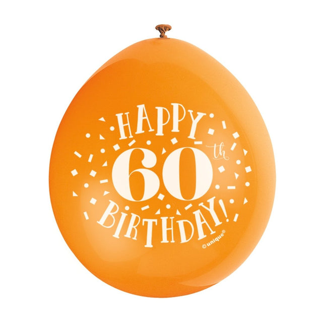 Ballonnen Happy Birthday 60 Jaar 28cm 10st van Unique koop je bij Partywinkel