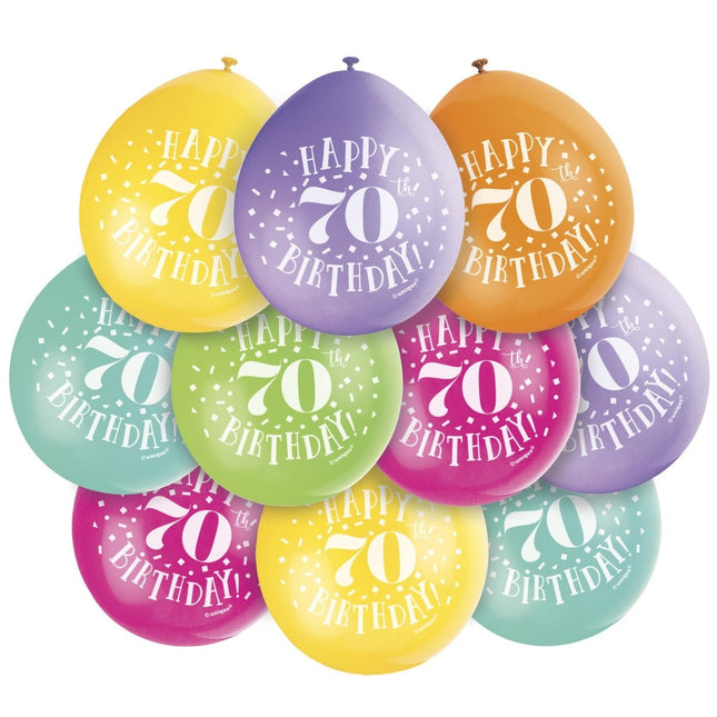 Ballonnen Happy Birthday 70 Jaar 28cm 10st van Unique koop je bij Partywinkel