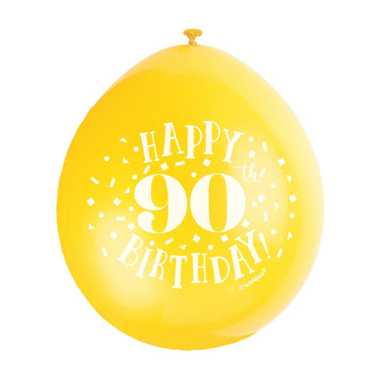 Ballonnen Happy Birthday 90 Jaar 28cm 10st van Unique koop je bij Partywinkel