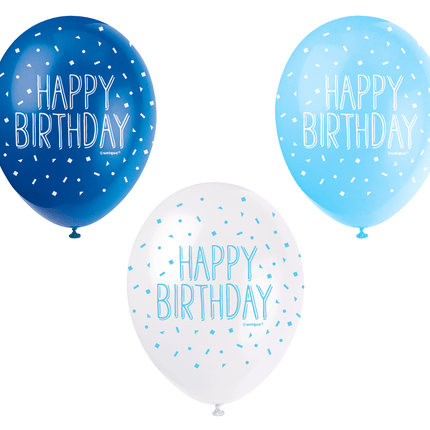 Ballonnen Happy Birthday Confetti Blauw 30cm 5st van Unique koop je bij Partywinkel