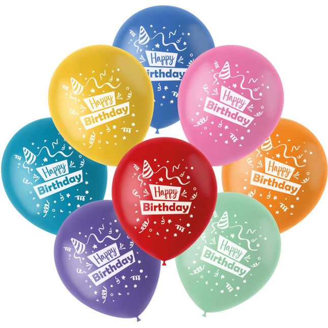 Ballonnen Happy Birthday Gekleurd 23cm 8st van Folat koop je bij Partywinkel