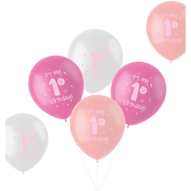 Ballonnen It'S My 1St Birthday Roze 33cm 6st van Folat koop je bij Partywinkel