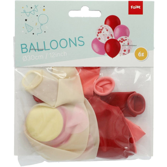 Ballonnen Mix Rood & Roze 30cm 6st van Folat koop je bij Partywinkel