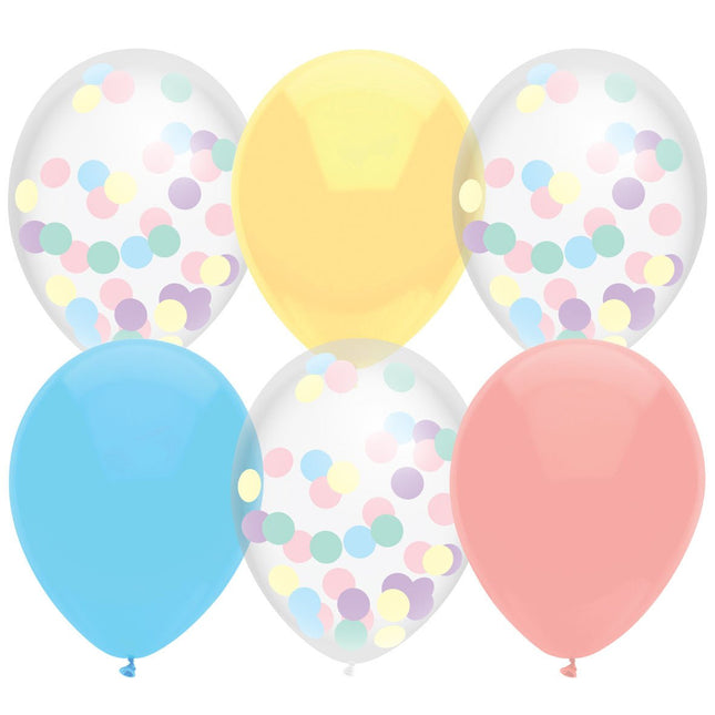 Ballonnen Pastel Confetti 30cm 6st van Haza Witbaard koop je bij Partywinkel