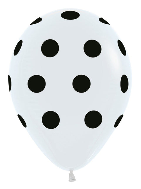 Ballonnen White with Black Dots 30cm 25st van Sempertex koop je bij Partywinkel