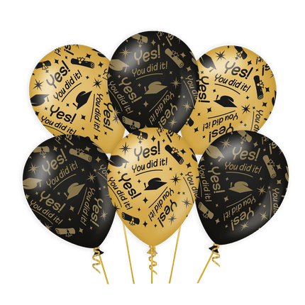 Ballonnen You Did It Goud Zwart 30cm 6st van Paper Dreams koop je bij Partywinkel