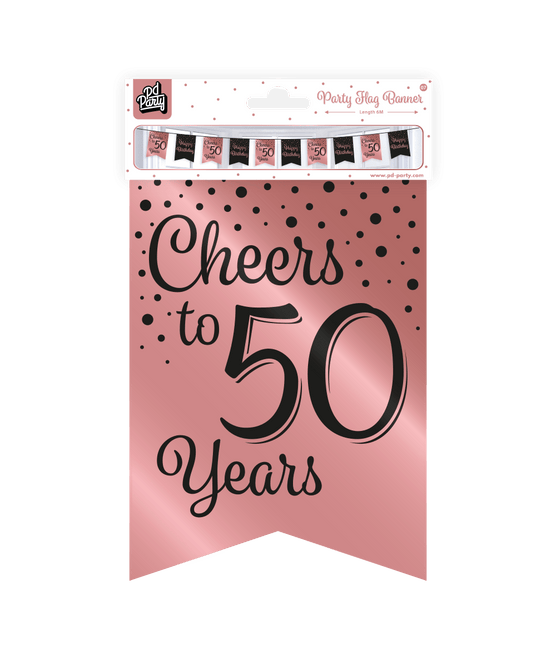 Banner 50 Jaar Roze Zwart 6m van Paper Dreams koop je bij Partywinkel