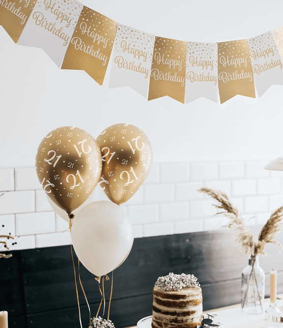 Banner 65 Jaar Goud Wit 6m van Paper Dreams koop je bij Partywinkel