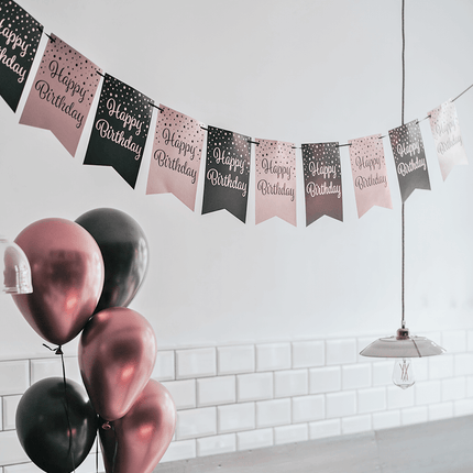 Banner Happy Birthday Roze Zwart 6m van Paper Dreams koop je bij Partywinkel