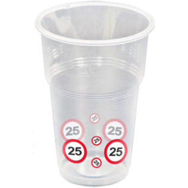 Bekers 25 Jaar Verkeersbord Plastic 350ml 8st van Folat koop je bij Partywinkel