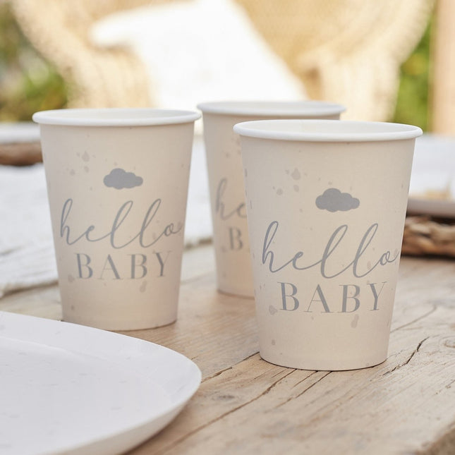 Bekers Hello Baby 266ml 8st van Ginger Ray koop je bij Partywinkel