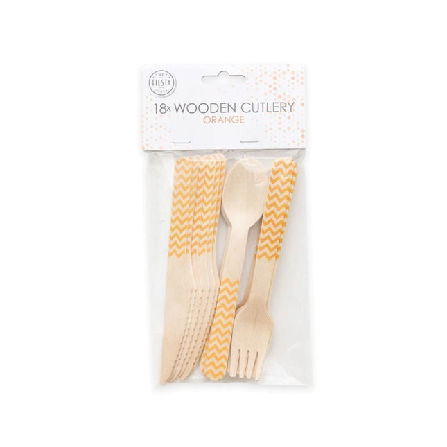Bestekset Oranje Hout 18st van WeFiesta koop je bij Partywinkel