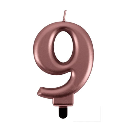 9-års-ljus, rosa metallic, 7 cm