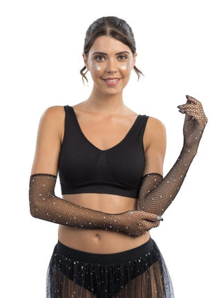 Zwarte Visnet Handschoenen met Strass 45cm