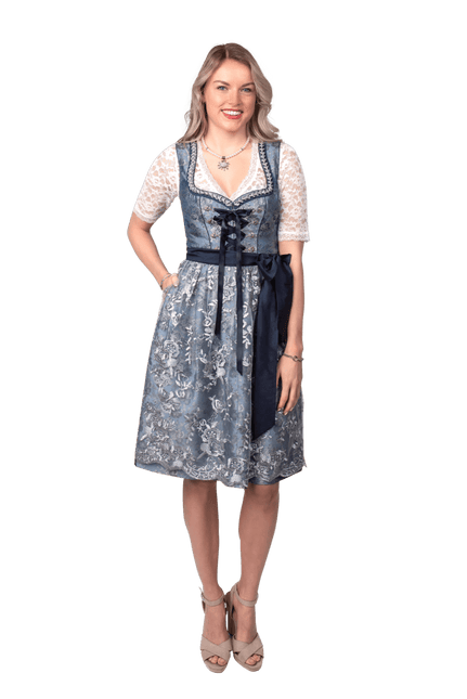 Blauw Zilveren Dirndl Jurk Oktoberfest Dames 2 Delig van Haus Huberts koop je bij Partywinkel
