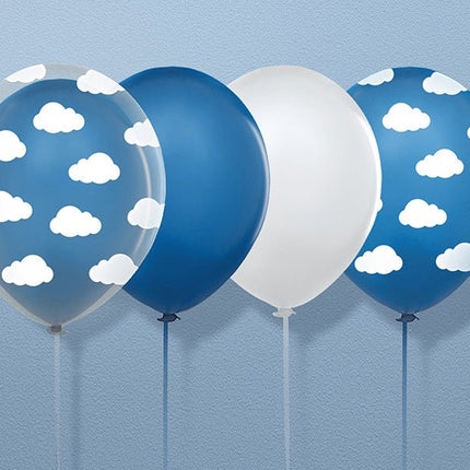 Blauwe Ballonnen Witte Wolken 30cm 6st van Partydeco koop je bij Partywinkel