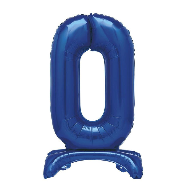 Blauwe Cijfer Ballon 0 Jaar Met Standaard 76cm van Unique koop je bij Partywinkel
