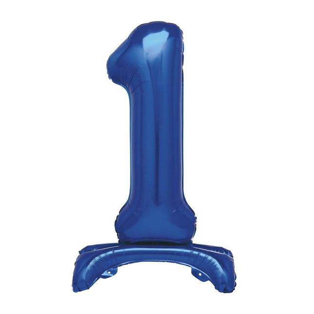 Blauwe Cijfer Ballon 1 Jaar Met Standaard 76cm van Unique koop je bij Partywinkel