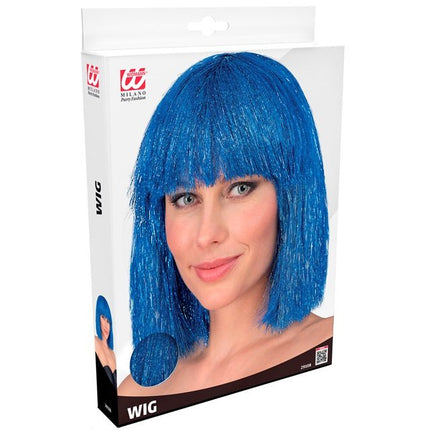 Blauwe Pruik Half Lang Haar Pony van Widmann koop je bij Partywinkel