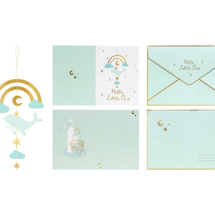 Blauwe Uitnodigingen Hello Little One 14x20cm 11st van Partydeco koop je bij Partywinkel