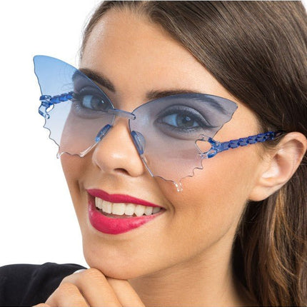 Blauwe Vlinderbril 15cm van CHAKS koop je bij Partywinkel