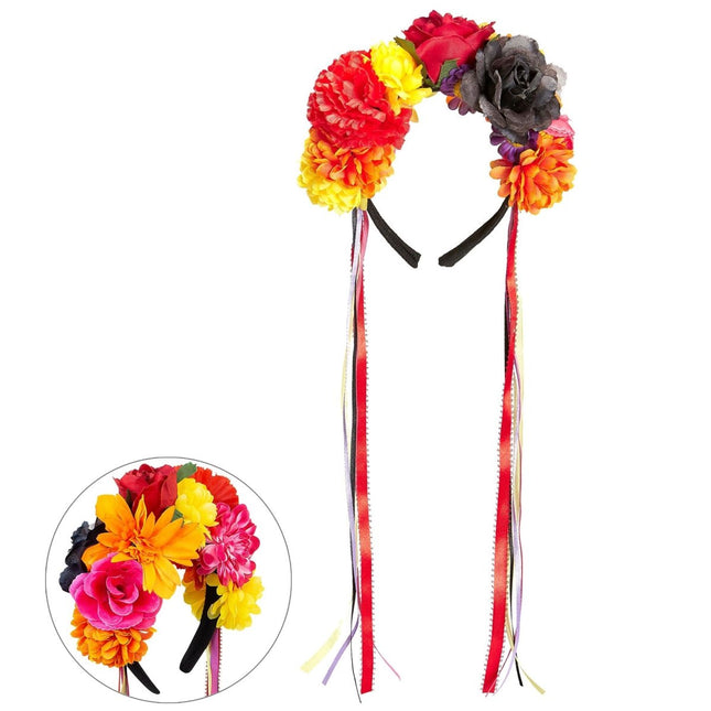Bloemen Haarband Day Of The Dead van Widmann koop je bij Partywinkel