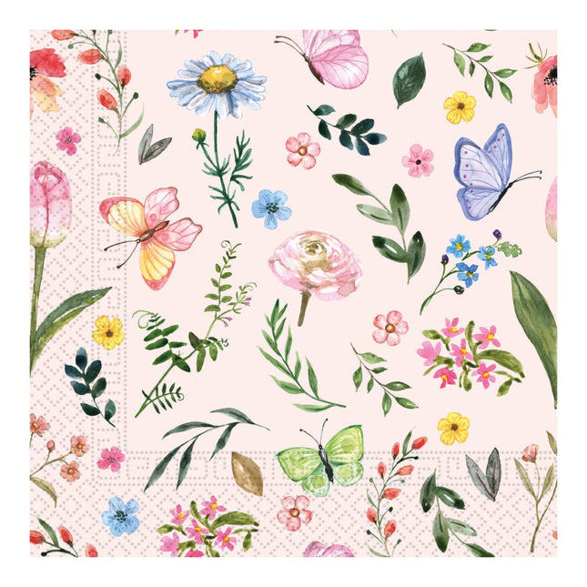 Bloemen Servetten Lichtroze 33cm 20st van Procos koop je bij Partywinkel