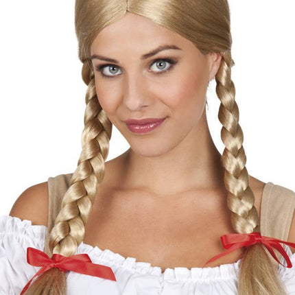 Blonde Pruik met Vlechten en Strikken van Boland koop je bij Partywinkel
