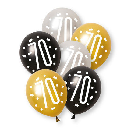 6ct Glitz Black Number 70 Assorted Platinum & Pearl Premium 30cm Latex Balloons