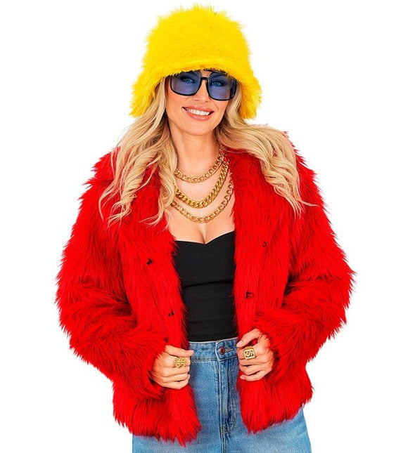 Bontjas Dames Pluche Rood van Widmann koop je bij Partywinkel