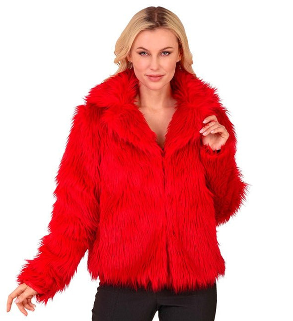 Bontjas Dames Pluche Rood van Widmann koop je bij Partywinkel
