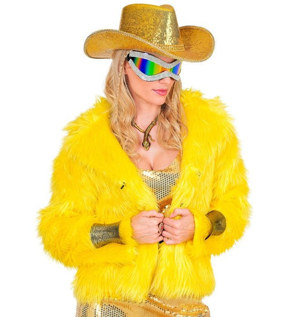 Bontjas Pluche Dames Geel van Widmann koop je bij Partywinkel