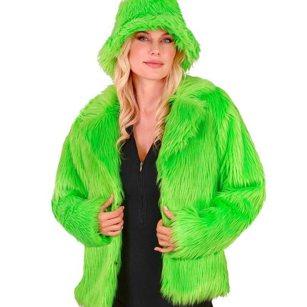 Bontjas Pluche Neon Groen Dames van Widmann koop je bij Partywinkel