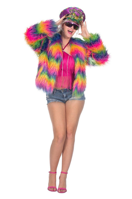 Regenboog Bontjas Dames van Wilbers & Wilbers koop je bij Partywinkel