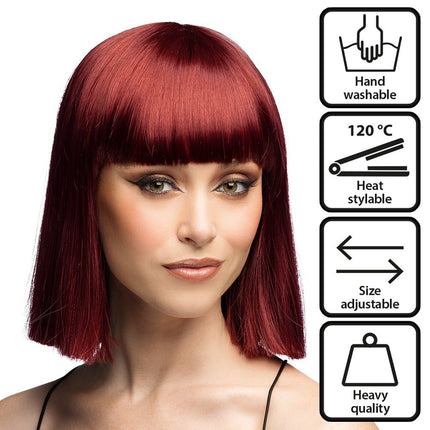 Bordeaux Rode Pruik Bob Met Pony van Boland koop je bij Partywinkel