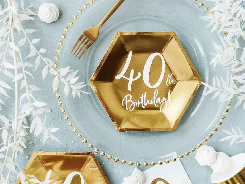 Borden 40 Jaar Goud 20cm 6st van Partydeco koop je bij Partywinkel