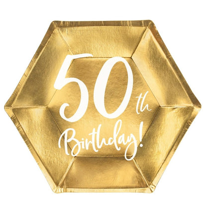 Borden 50 Jaar Goud 20cm 6st van Partydeco koop je bij Partywinkel