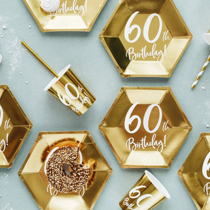 Borden 60 Jaar Goud 20cm 6st van Partydeco koop je bij Partywinkel