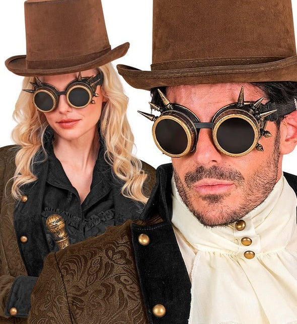 Bril Steampunk Antiek Goud Gespijkerd van Widmann koop je bij Partywinkel