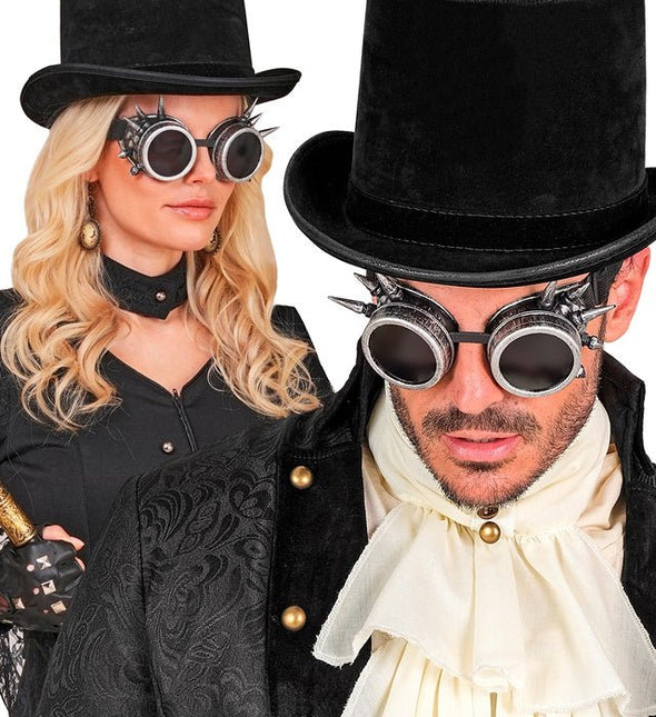 BRIL STEAMPUNK ANTIEK ZILVER GESPIJKERD van Widmann koop je bij Partywinkel