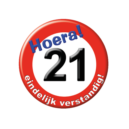 Button 21 Jaar Verkeersbord 5,5cm van Paper Dreams koop je bij Partywinkel
