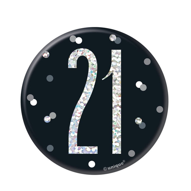 Button 21 Jaar Zwart 7cm van Unique koop je bij Partywinkel